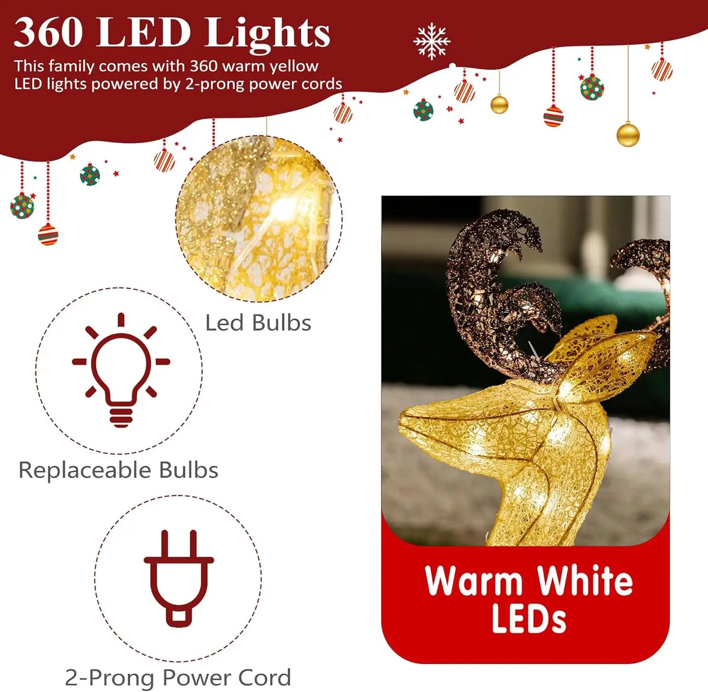 Electronic 3D Reindeer Outdoor Christmas Deer Lighted Yard Decor