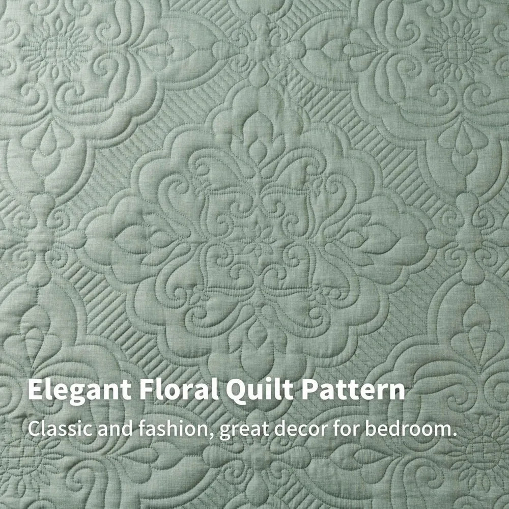 Color Embroidered Quilt Set 3 Piece Washed Cotton Reversible