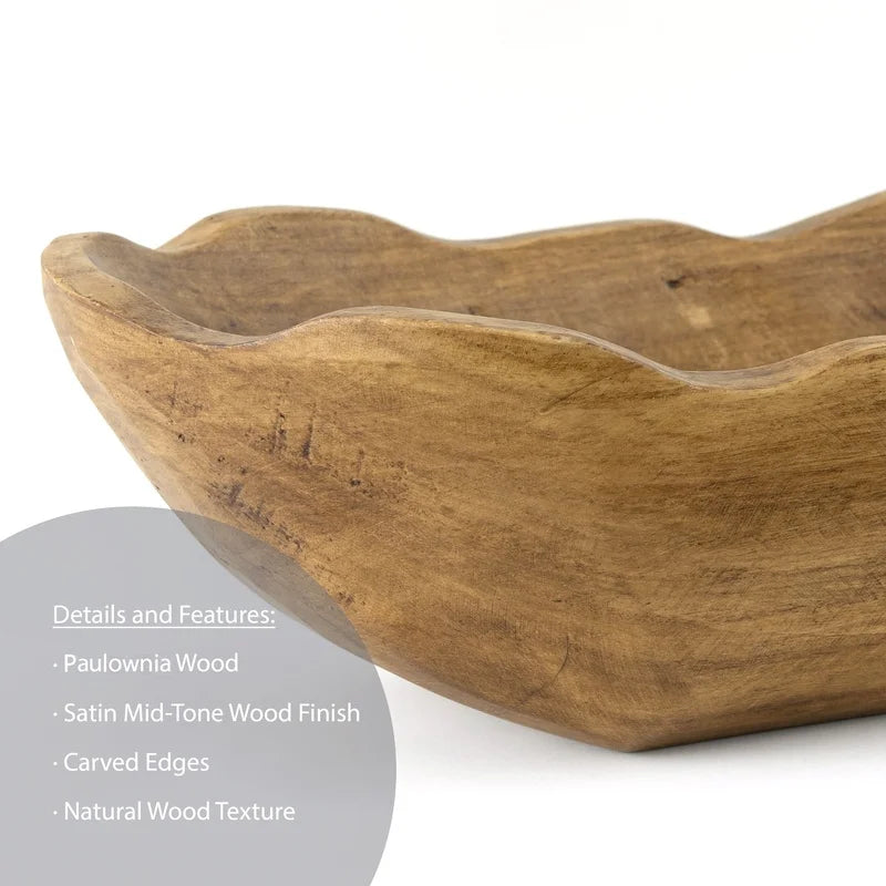 Paulownia Wood Dough Bowl Centerpiece for Tabletop Decor