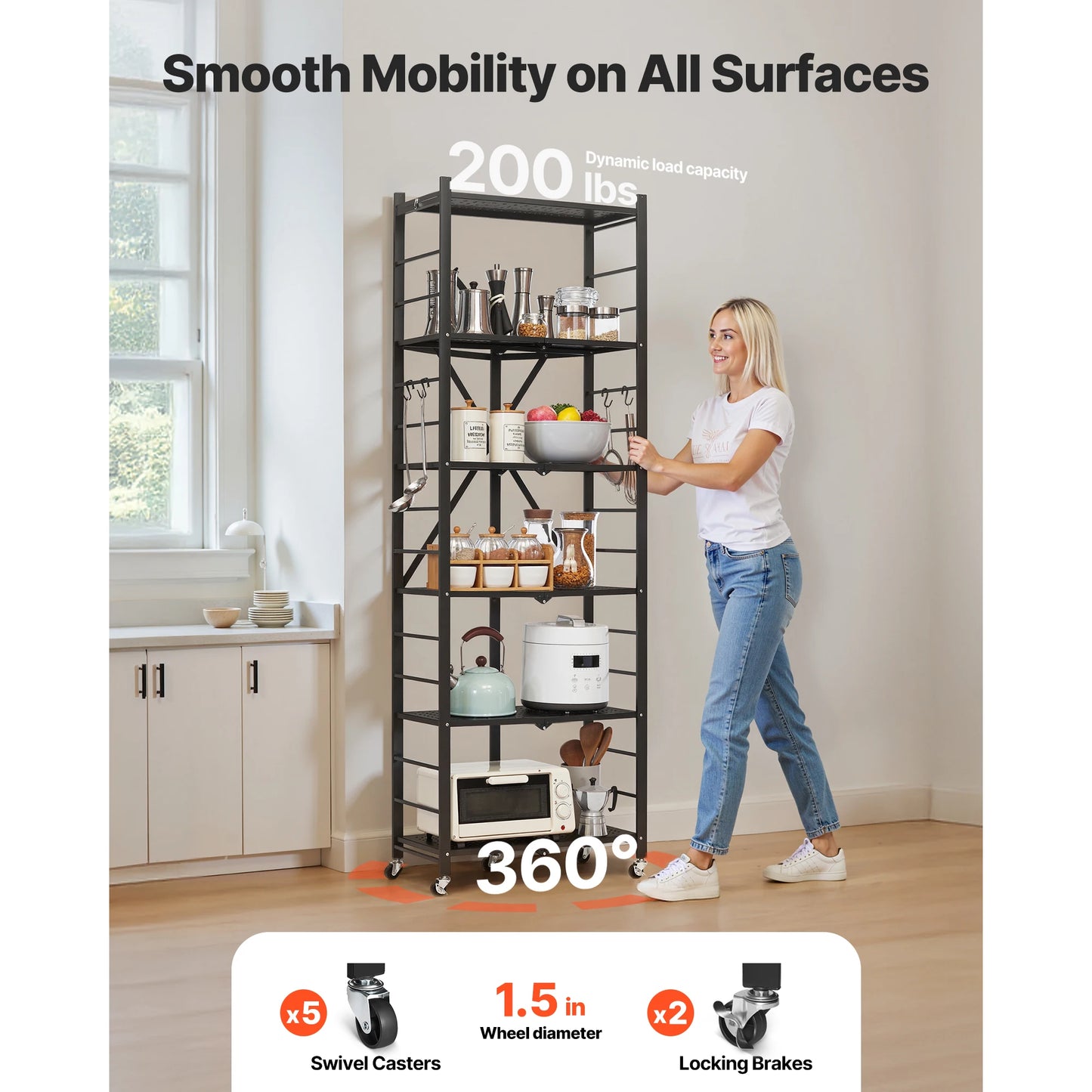 SucceBuy Multi Tier Foldable Storage Shelf With Wheels For Garage