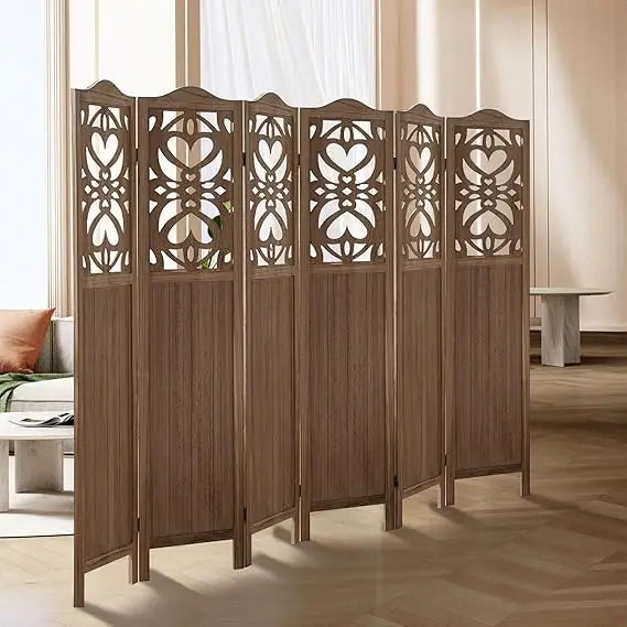 Wood Freestanding Room Divider Carved Folding Privacy