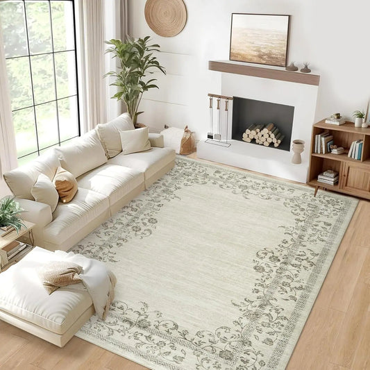 HiMISSH Washable Floral Area Rug 100 Percent Polyester Machine Made Living Room