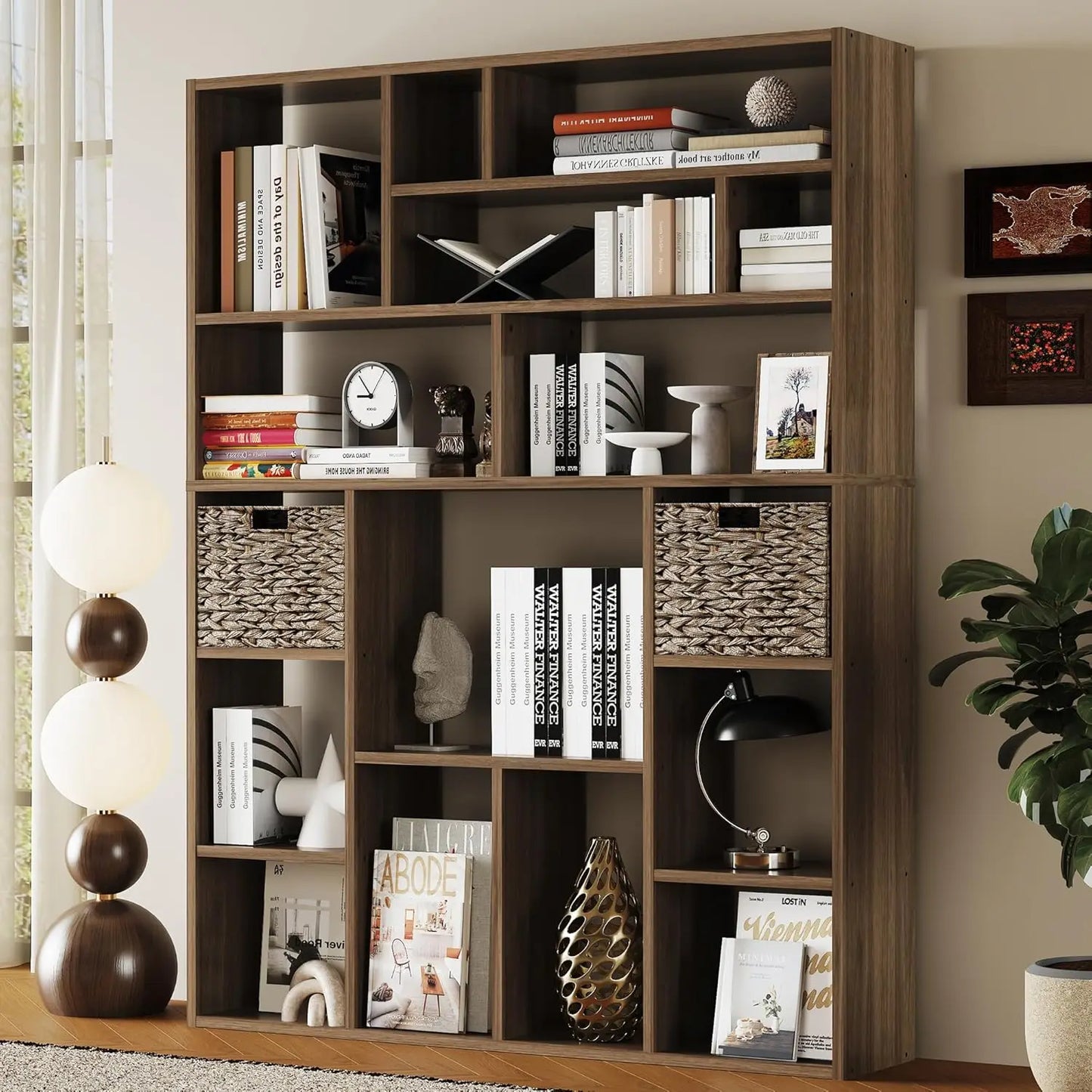 Guangbai Heavy Duty Bookcase With Open Shelves And Baskets
