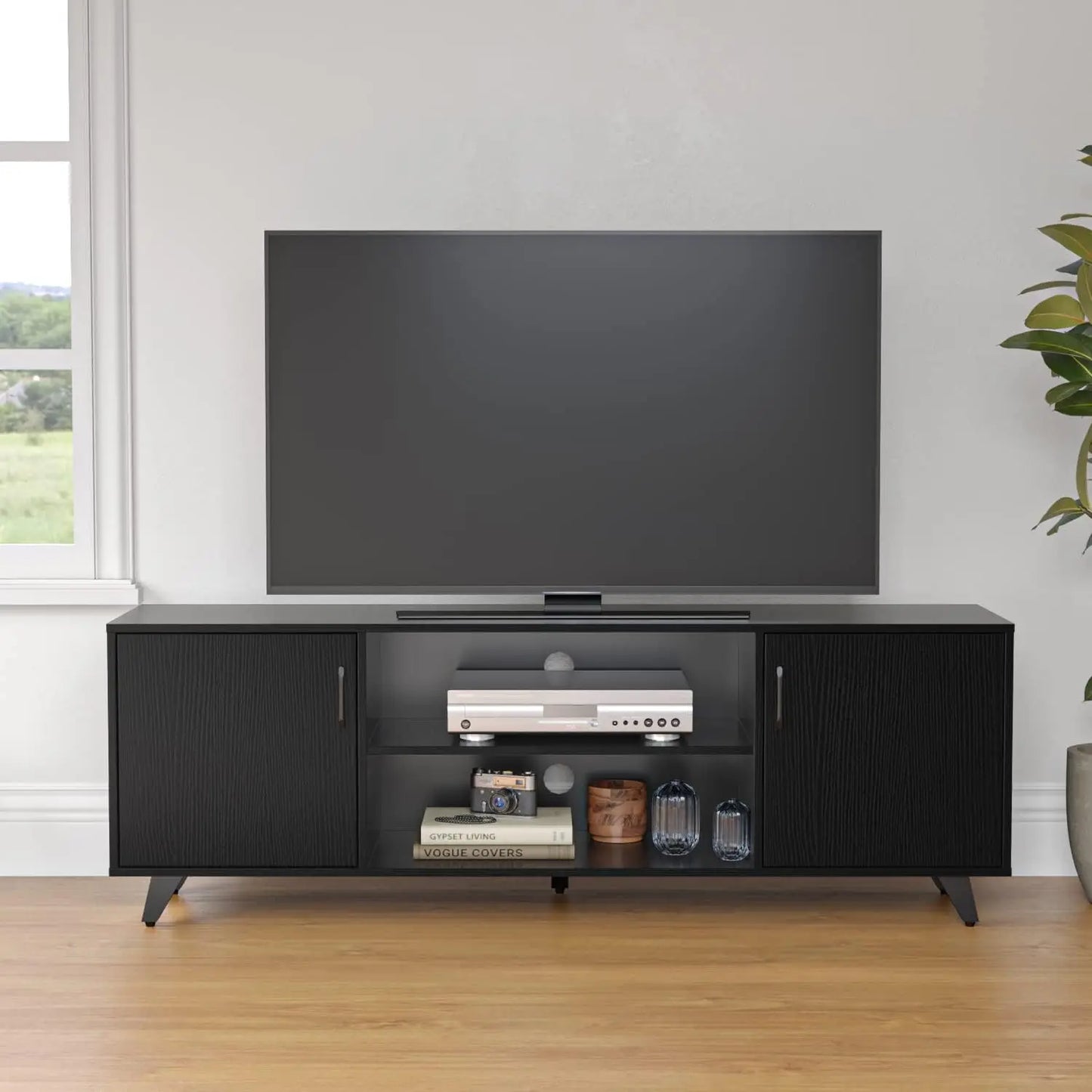 TV Stand Entertainment Center With Doors And Open Shelves
