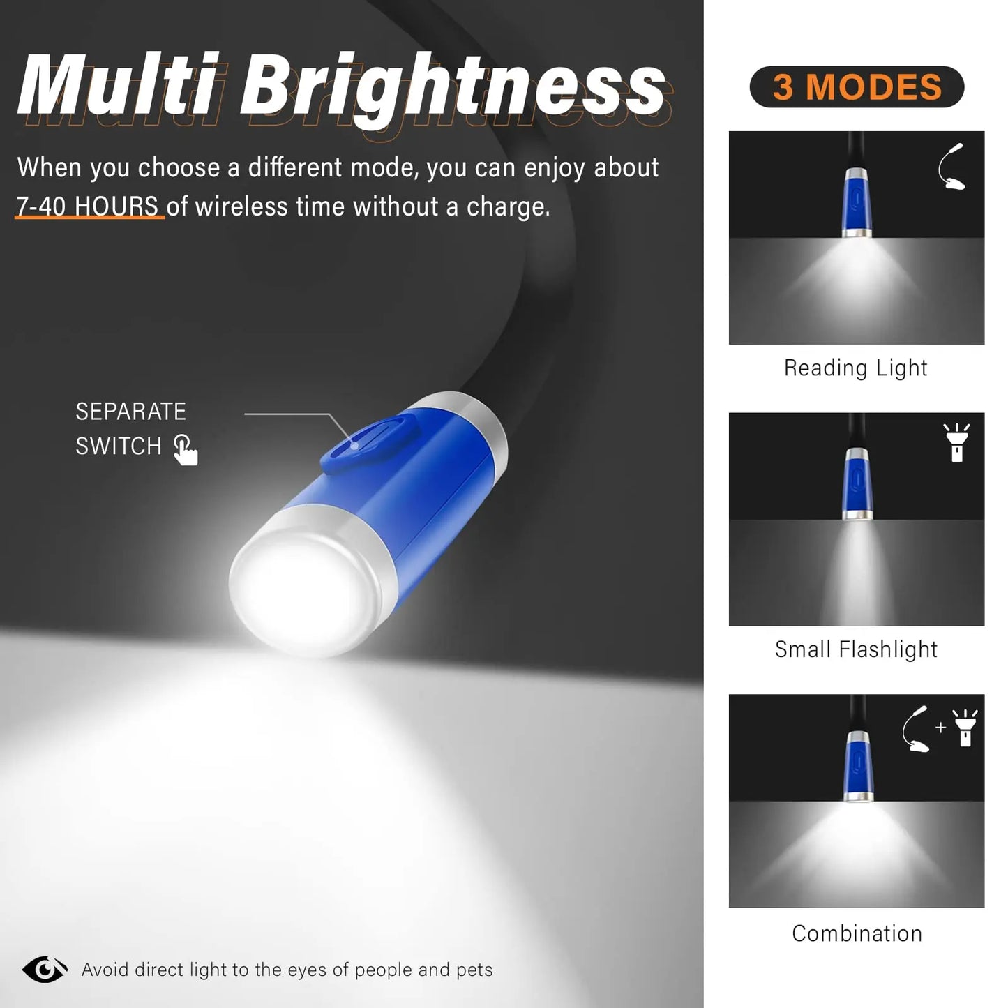 Hands Free Rechargeable Neck Reading Light With Adjustable Brightness