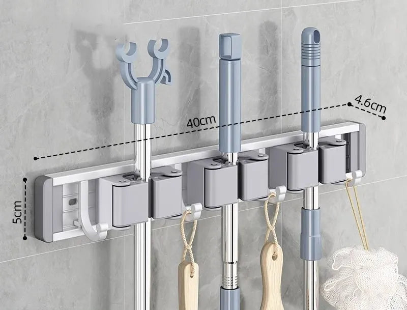 Mop And Broom Organizer Wall Mounted Mop Holder Rack With 5 Hooks