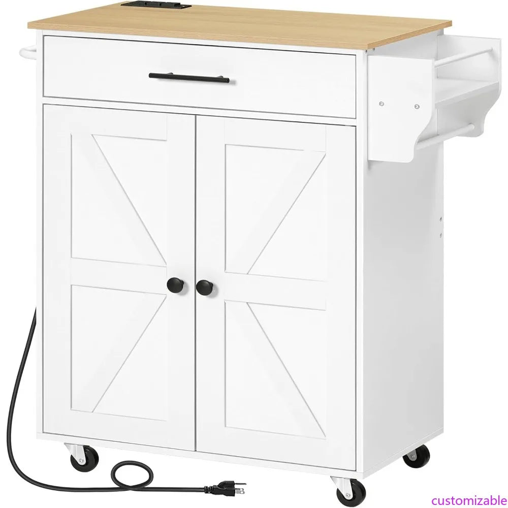 XMSJ Kitchen Island With Power Outlet Spice Rack And Drawer