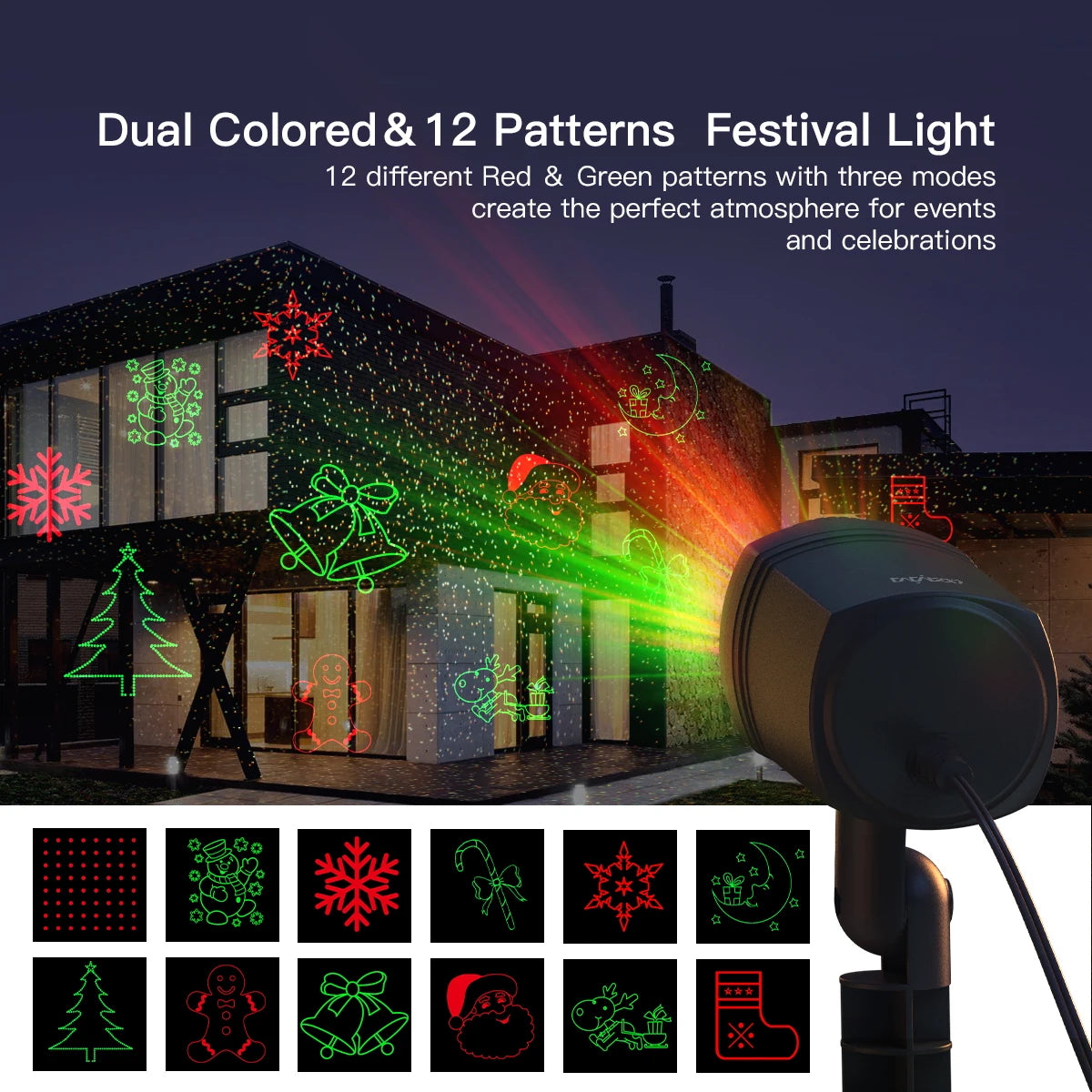 Christmas Outdoor Projector Lights With Remote 12 Decoration Patterns