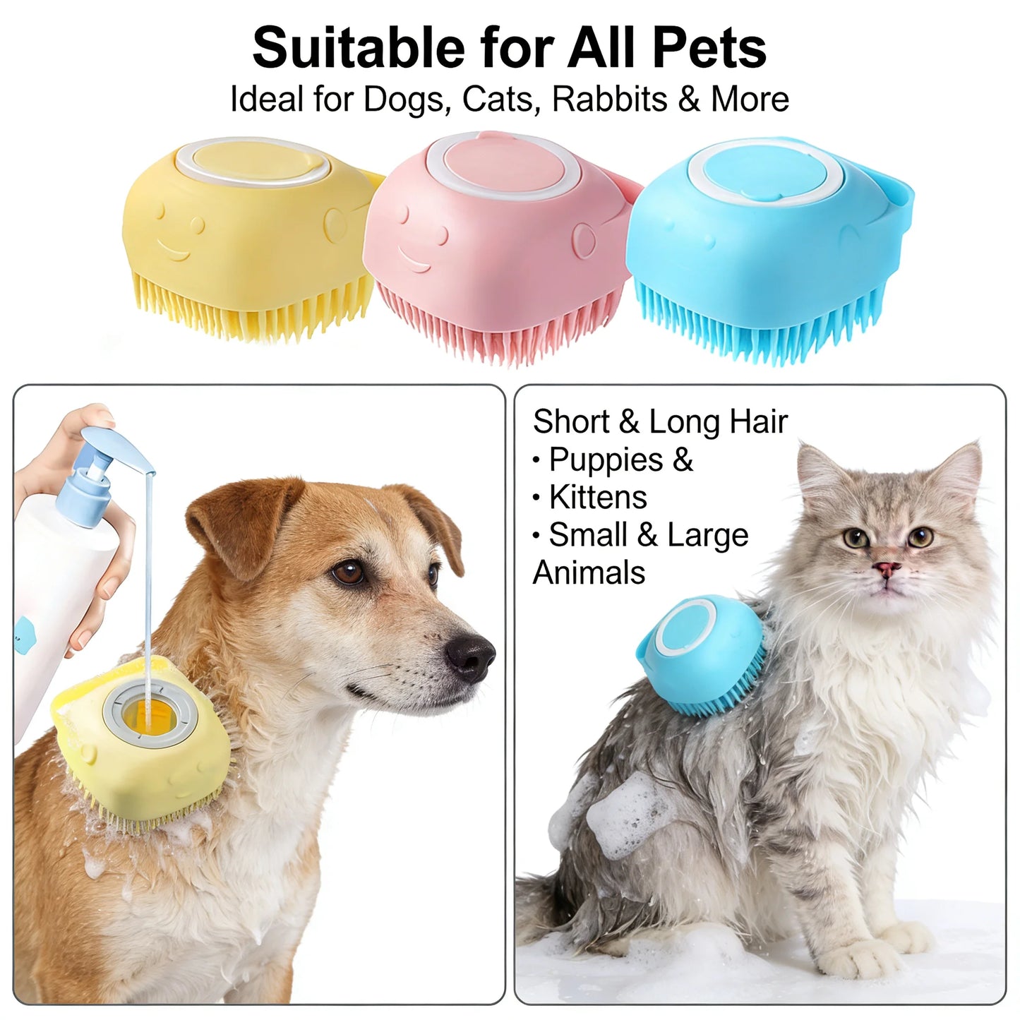 2-In-1 Pet Bath Massage Brush With Silicone Shampoo Storage