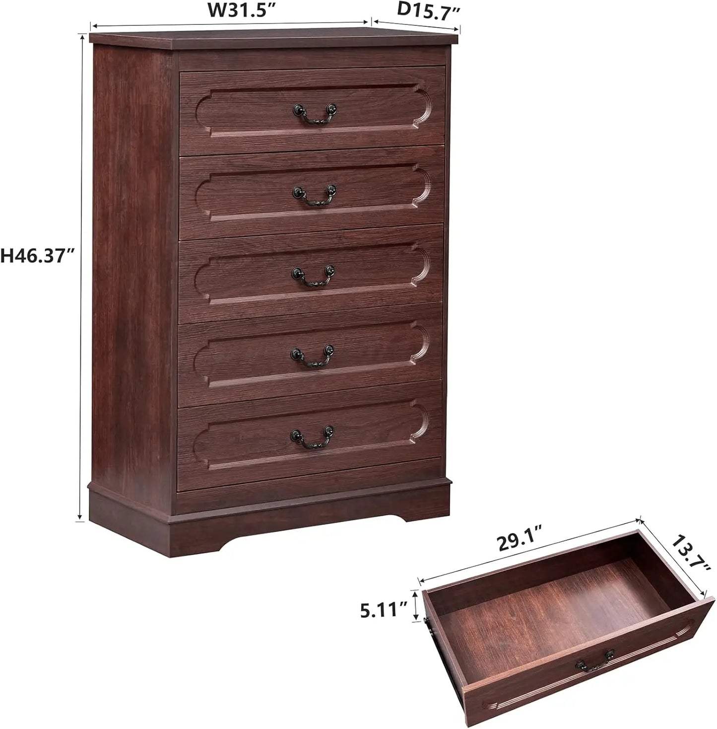 Dresser for Bedroom Farmhouse Cherry Wood Chest of Drawers for Bedroom Dresser, Rustic Wide Drawers Dressers