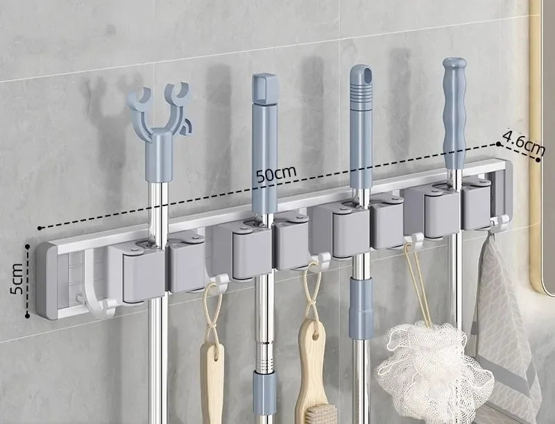 Mop And Broom Organizer Wall Mounted Mop Holder Rack With 5 Hooks