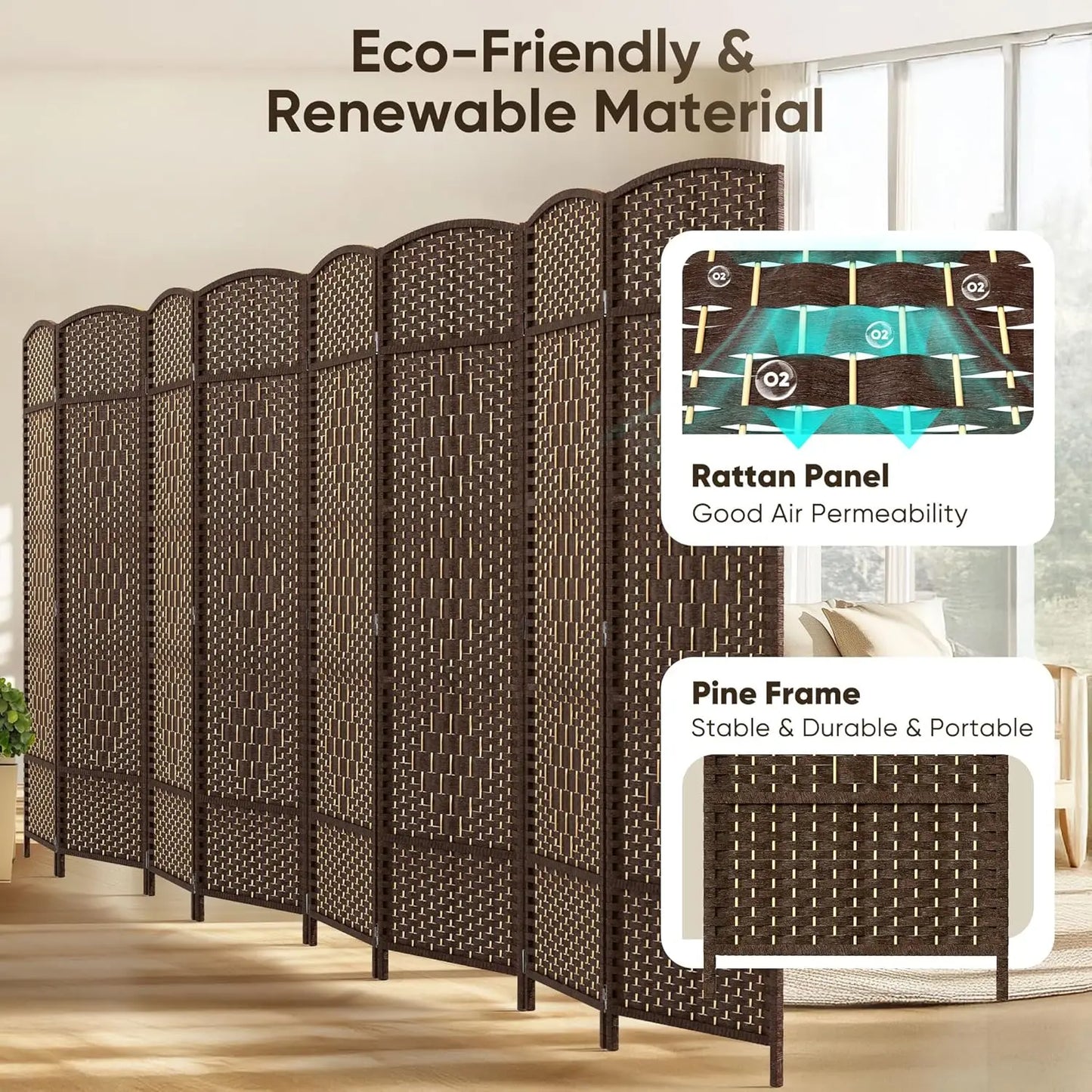 Folding Privacy Screen Freestanding Room Divider Diamond Double Weave