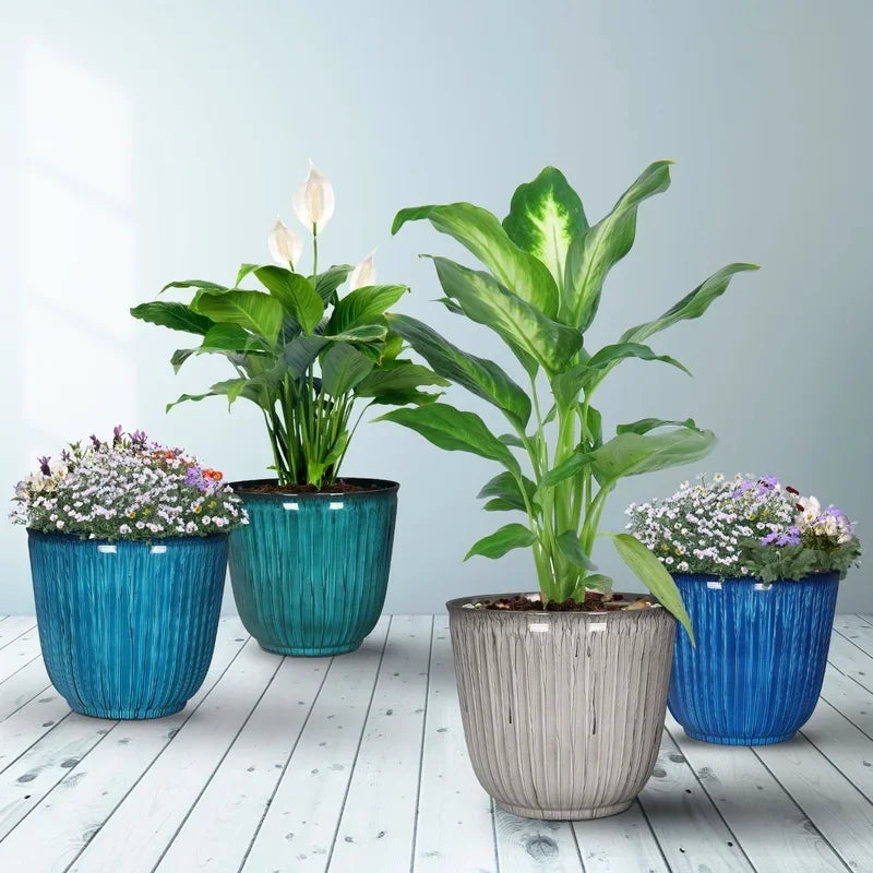 Recycled Plastic Round Planter With Drainage Holes For Outdoor Use