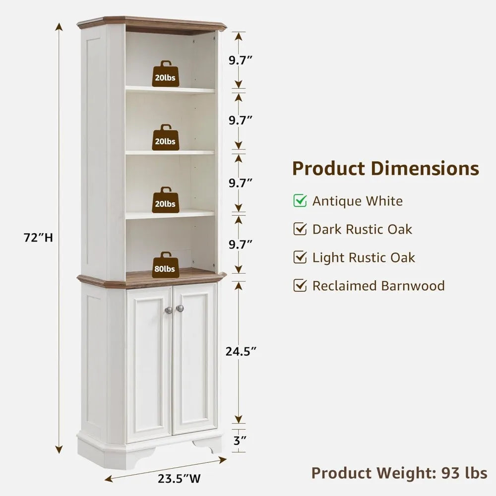 MKDK 6 Tier Bookshelf Set of 2 with Doors and Shelves