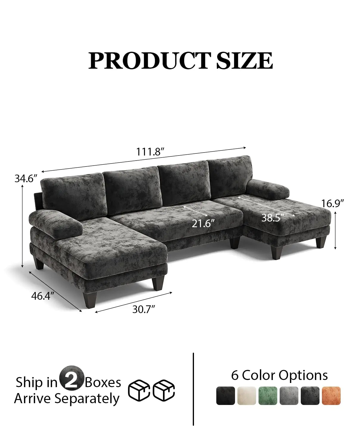 U Shaped Sectional Couch Chenille Sofa With Double Chaise