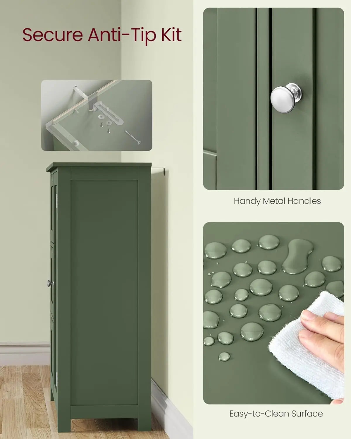 Floor Storage Cabinet Freestanding With 3 Drawers And Adjustable Shelf