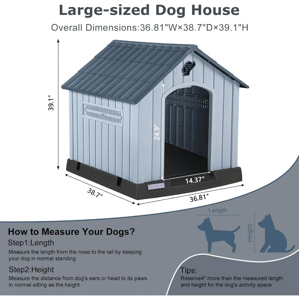 LEMBERI Waterproof Plastic Dog House For Indoor Outdoor Use With Air Vents