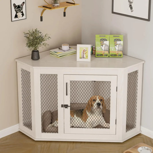 HUANZHUANG Corner Wooden Dog Crate Furniture Indoor Kennel