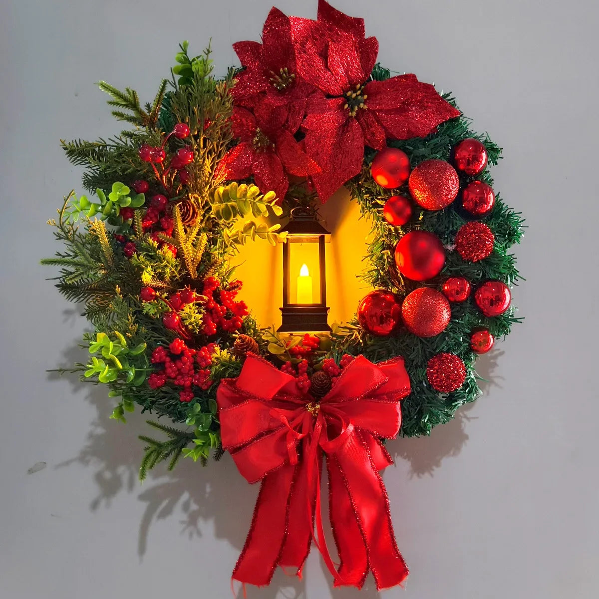CN Sichuan Zhejiang Wreath With Lamp Front Door Christmas Decor