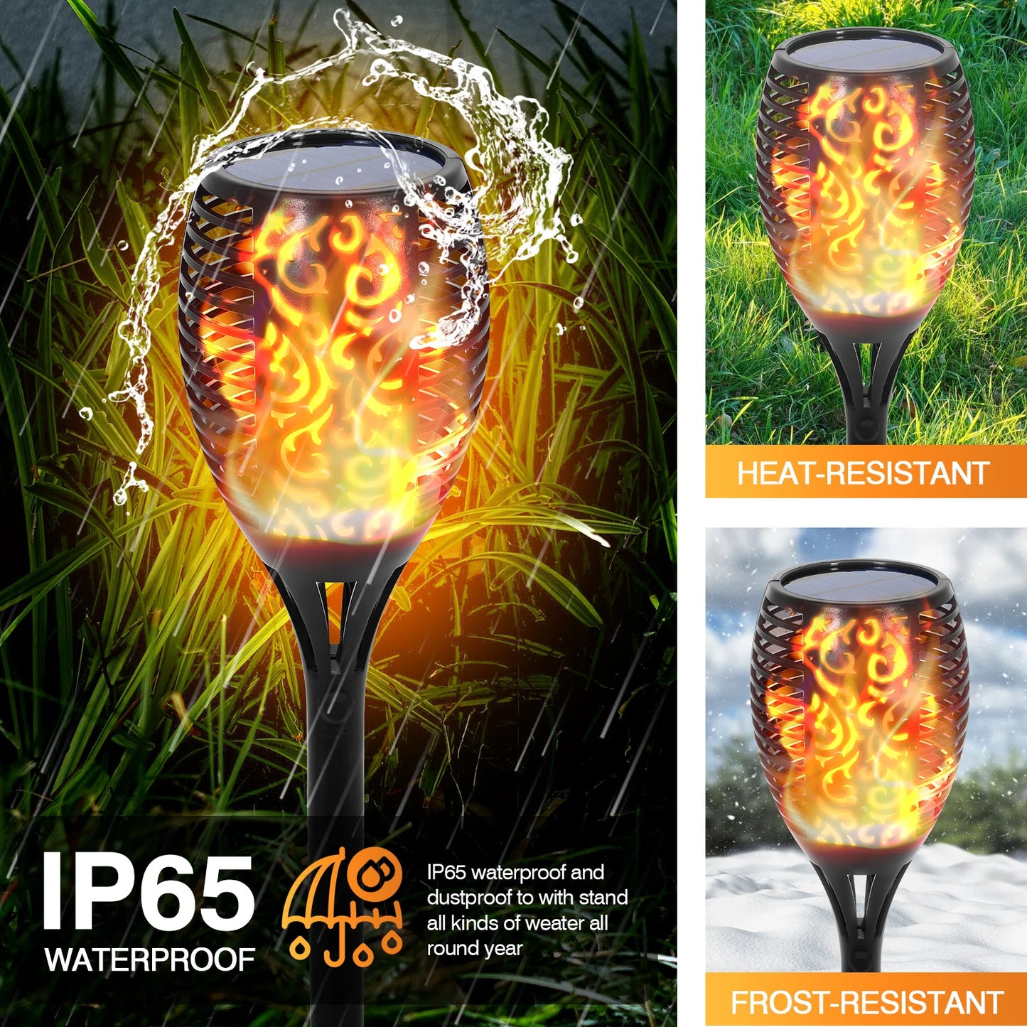 Solar Flame Torch Lights Outdoor LED Landscape Garden Pathway Waterproof