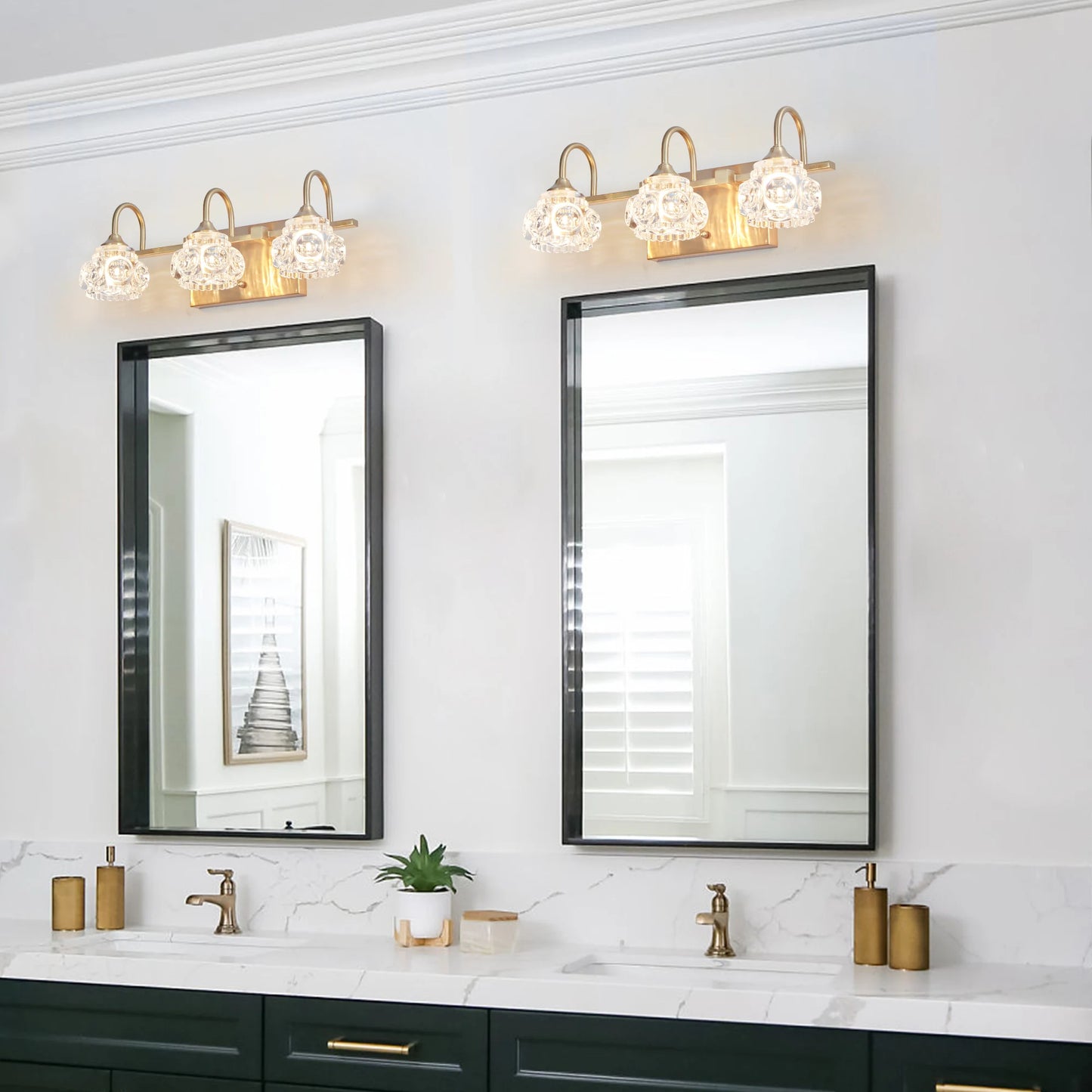 ARLGSITE Three Light Vanity Light Crystal Glass Shade Wall Sconce