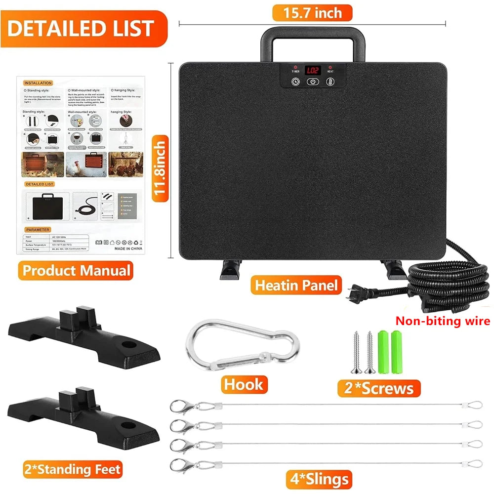 Thermostatic Chicken Coop Heater Panel Adjustable Temperature Poultry Farm