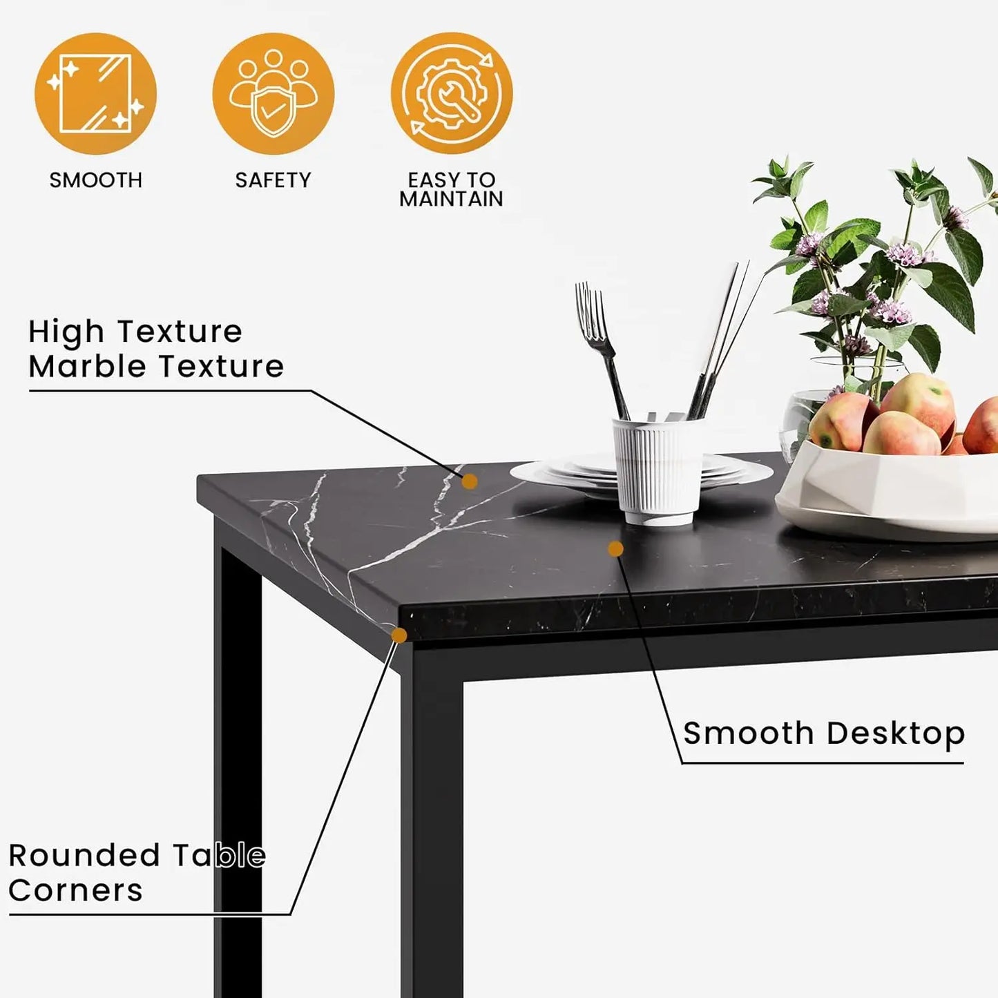 GUOHE Dining Table Set 6 Faux Marble PU Leather Chairs