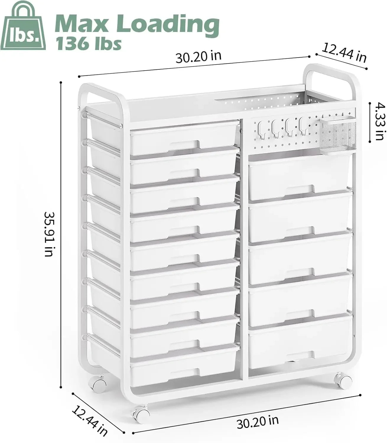 14 Drawer Rolling Cart With Tabletop And DIY Pegboard Office