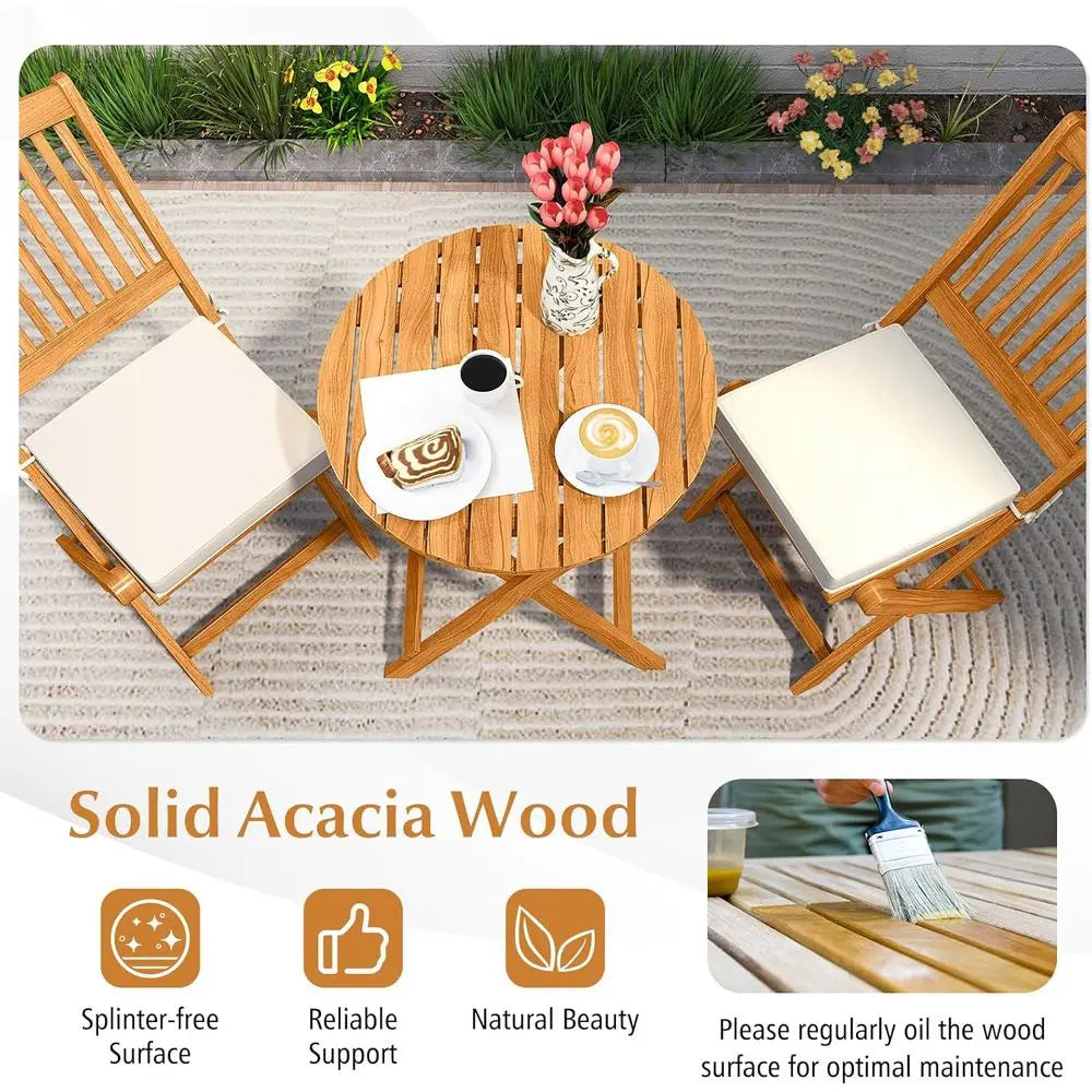 Acacia Wood Patio Bistro Set With Cushions Table And Chairs