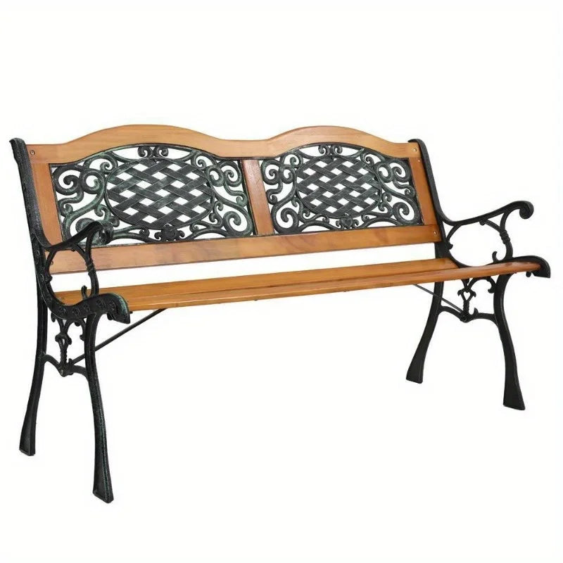 Cast Iron Garden Bench With Hardwood Slats And PVC Trim