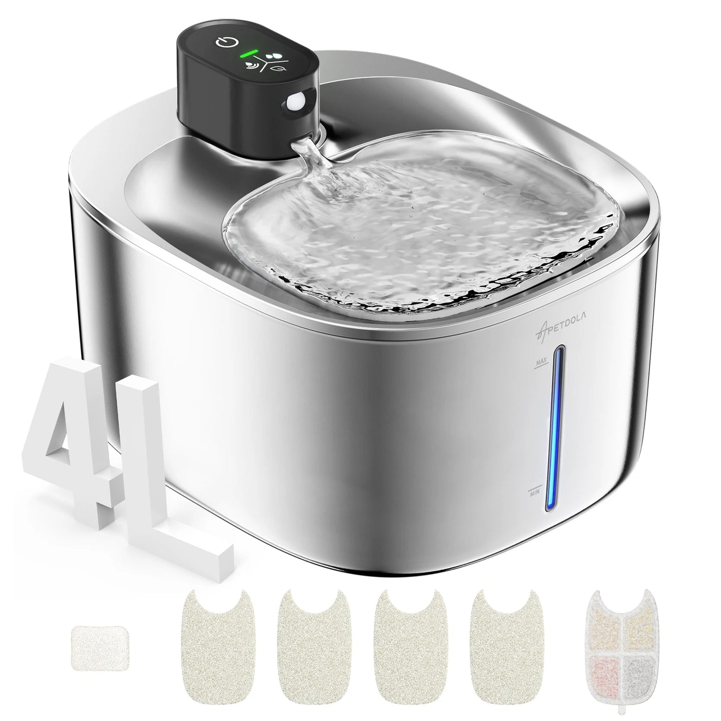 APD APETDOLA Wireless Cat Water Fountain Stainless Steel Battery Operated