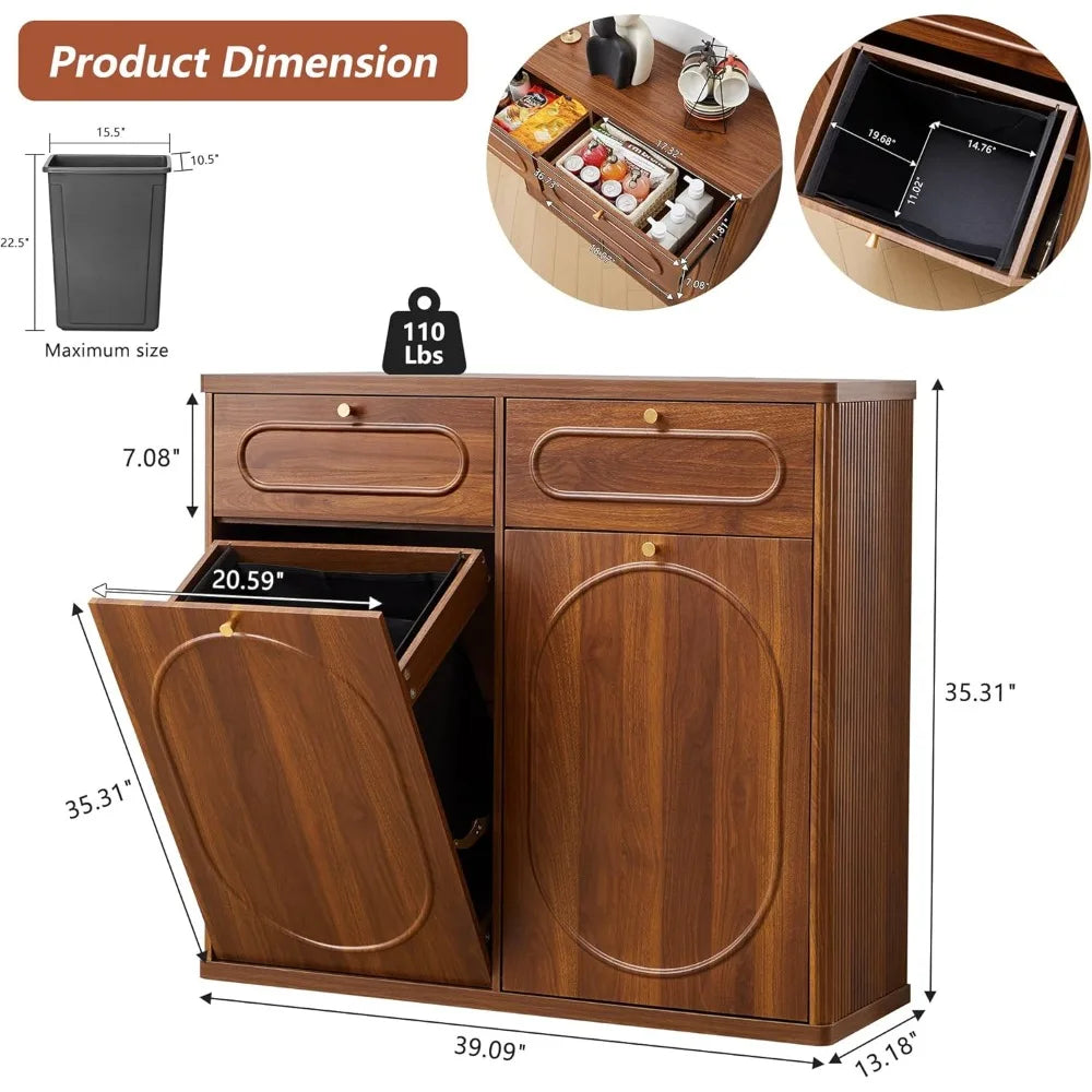 Double Tilt Out Trash Can Cabinet Wood Kitchen Drawer