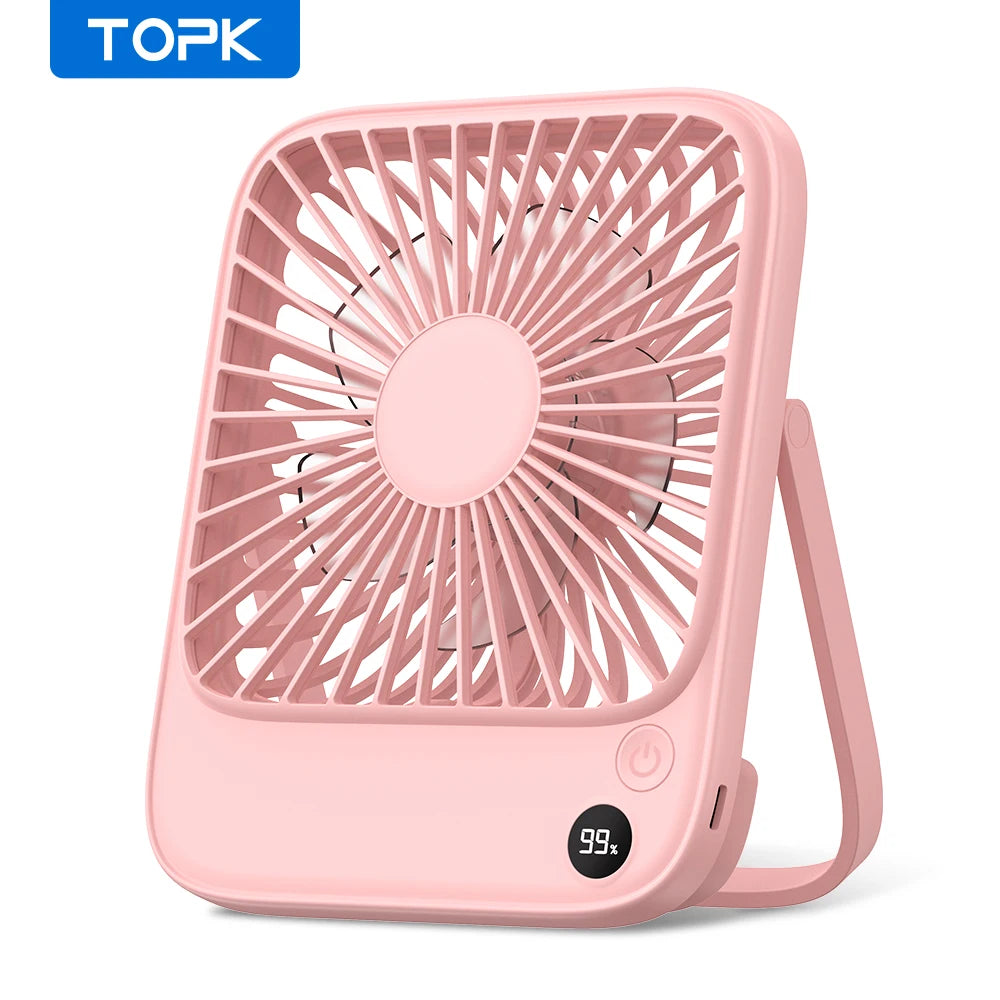 TOPK Rechargeable Portable Fan 2000mAh USB Desk Fan For Camping