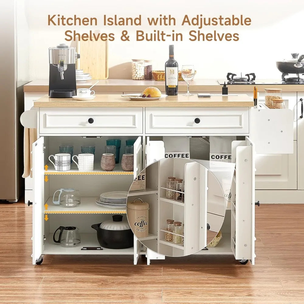 Mobile Kitchen Island Cart With Power Outlet Spice Rack Wheels