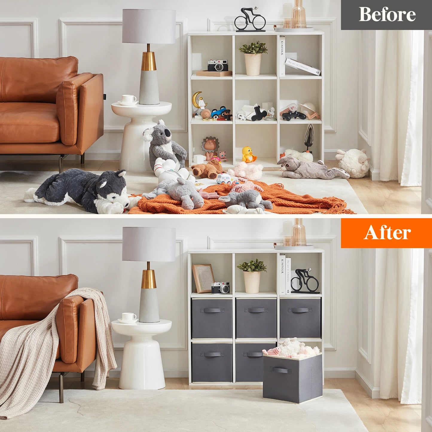 Foldable Fabric Cube Storage Bins With Handles For Shelves