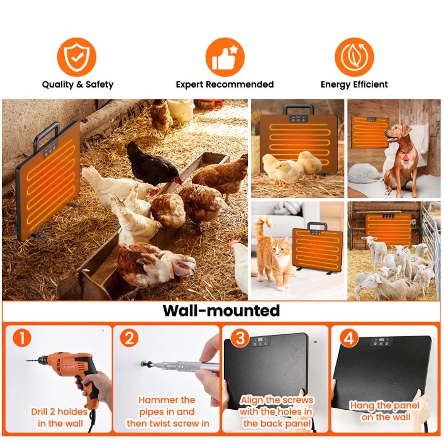 Thermostatic Chicken Coop Heater Panel Adjustable Temperature Poultry Farm
