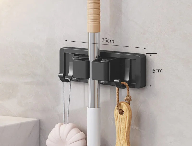 Mop And Broom Organizer Wall Mounted Mop Holder Rack With 5 Hooks