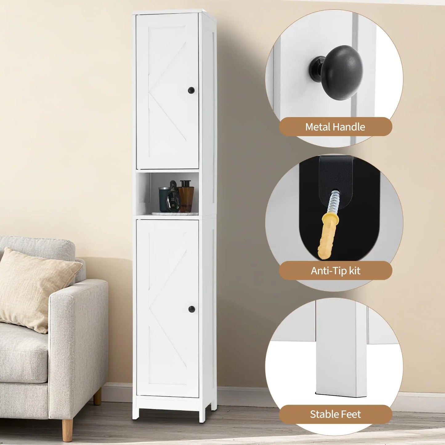 HiMISS Anti-Tip Bathroom Storage Cabinet With Adjustable Shelves