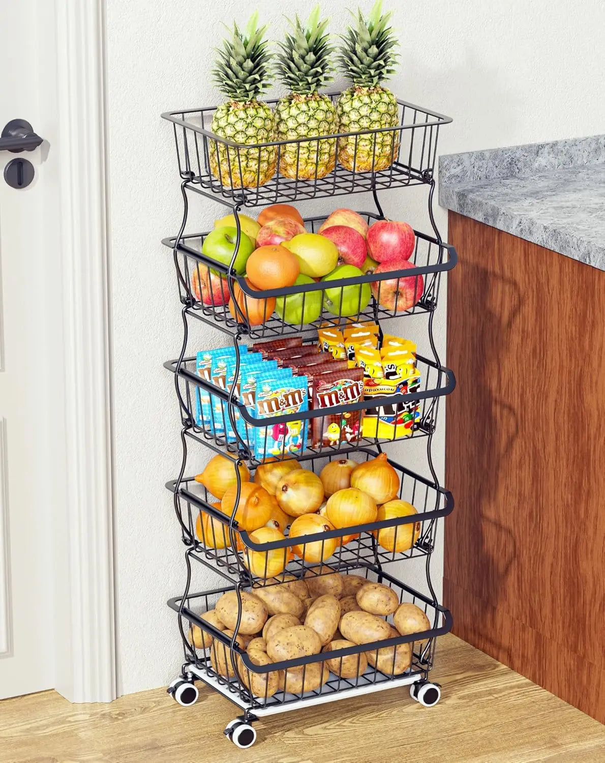 Hign Concerned Pantry Cart With Wheels Stacking Baskets
