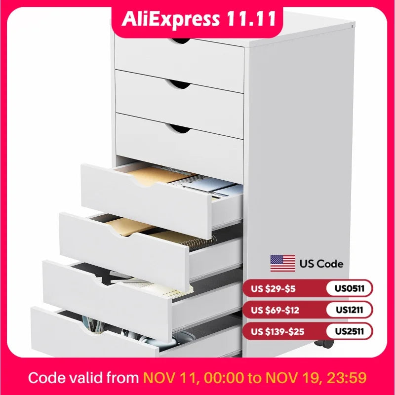 JHK 7 Drawer Chest Nightstand Storage Cabinet On Wheels