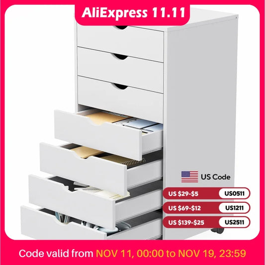 JHK 7 Drawer Chest Nightstand Storage Cabinet On Wheels