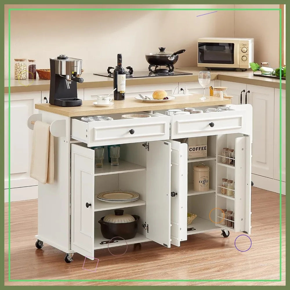 Mobile Kitchen Island Cart With Power Outlet Spice Rack Wheels