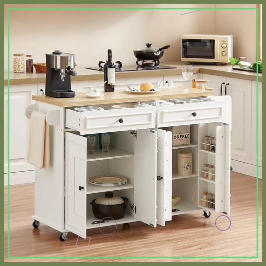 Mobile Kitchen Island Cart With Power Outlet Spice Rack Wheels