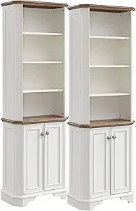 MKDK 6 Tier Bookshelf Set of 2 with Doors and Shelves