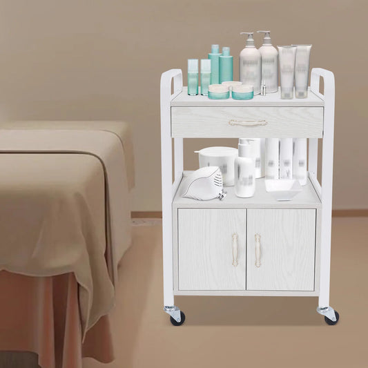Bymaocar Salon Wood Panels Storage Cart Free Standing Organizer