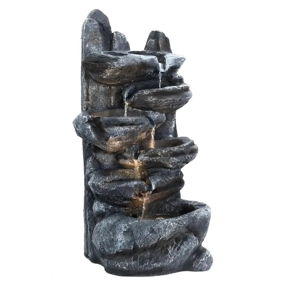 Six-Tier Cascading Rock Outdoor Water Fountain With LED Light