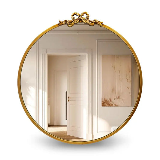 Round Bow Mirror With Ornate Baroque Style Metal Wall Decor