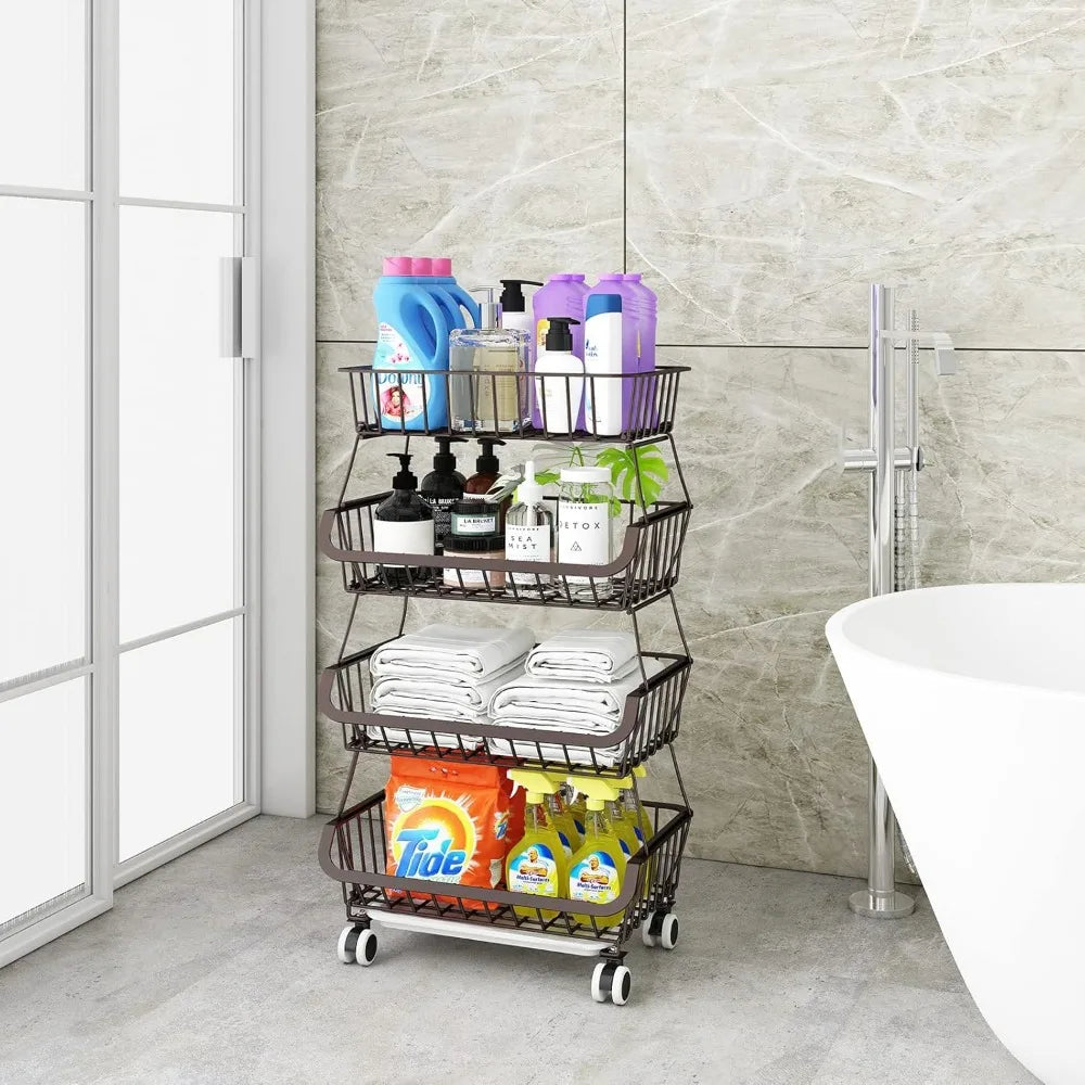 4 Tier Stackable Metal Wire Fruit and Vegetable Storage Basket