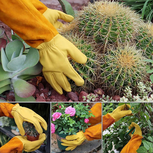 Long Thorn Proof Gardening Gloves Elbow Length Breathable Leather