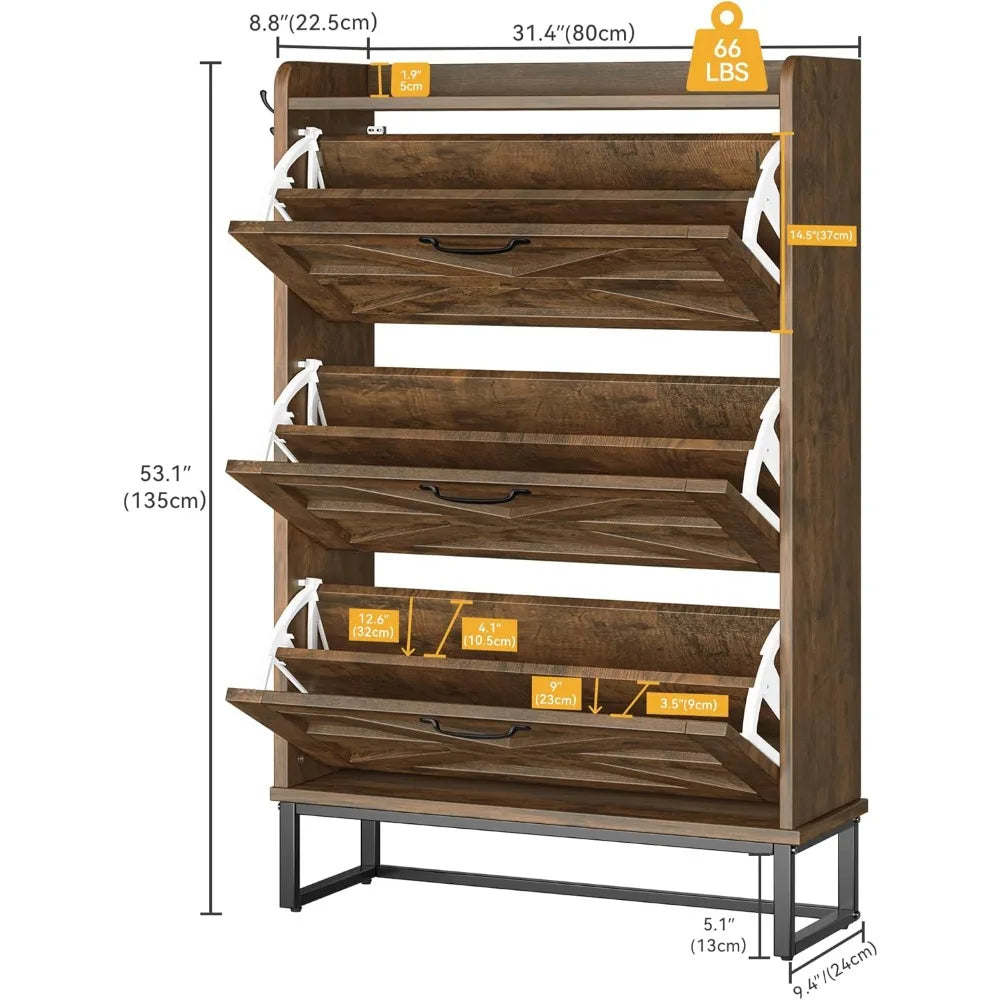 Hign Concerned Shoe Storage Cabinet With 3 Drawers Slim